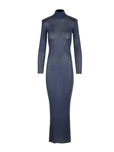 Self-portrait Viscose Knit Fitted Dress In Blue