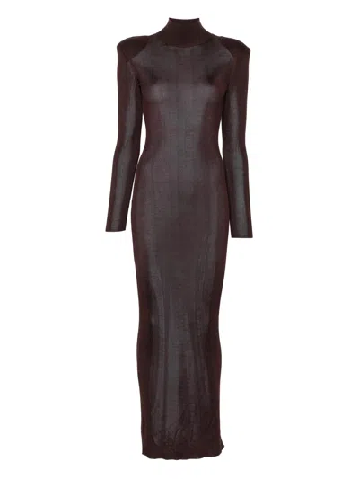 Self-portrait Viscose Knit Maxi Dress In Brown