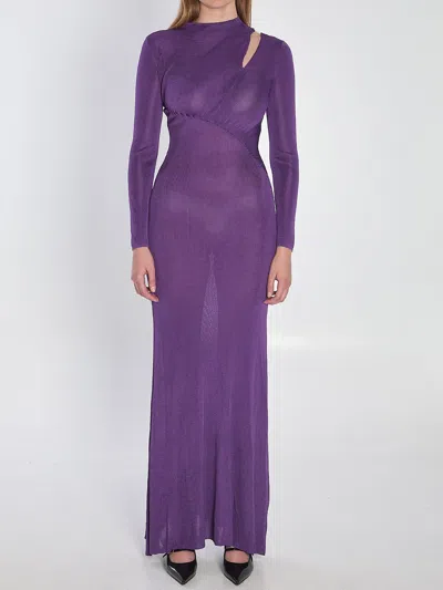 Self-portrait Viscose Knit Maxi Dress In Purple