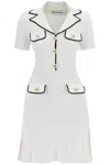 Self-portrait White Mini Dress With Notched Collar And Contrasting Trim In Viscose Blend Stretch Woman
