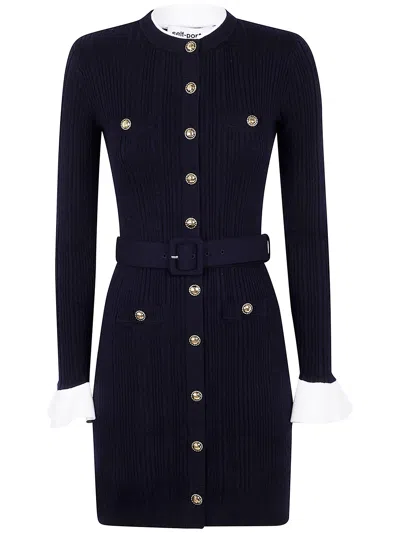 Self-portrait Viscose Knit Mini Dress In Black