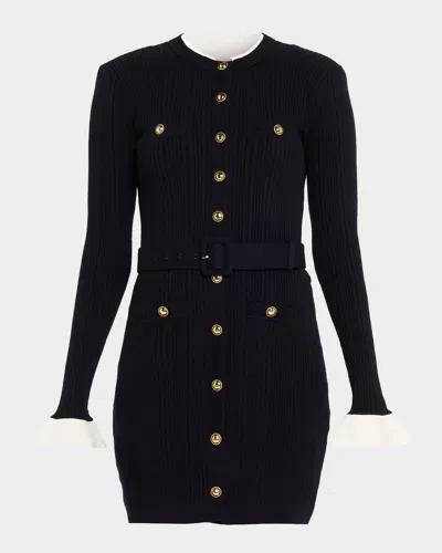 Self-portrait Viscose Knit Mini Dress In Blue