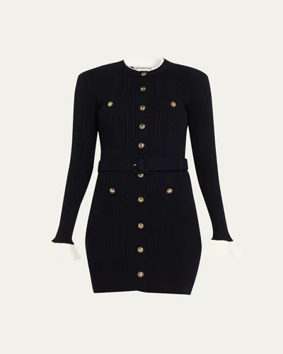 Self-portrait Viscose Knit Mini Dress In Blue