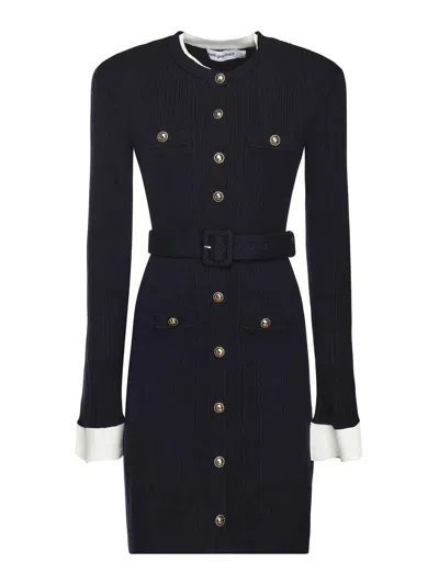 Self-portrait Viscose Knit Mini Dress In Blue