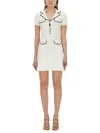 Self-portrait White Mini Dress With Notched Collar And Contrasting Trim In Viscose Blend Stretch Woman In White