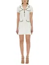 Self-portrait White Mini Dress With Notched Collar And Contrasting Trim In Viscose Blend Stretch Woman In White