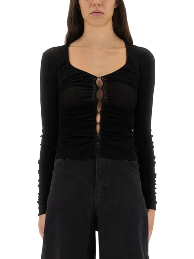 Self-portrait Viscose Knit Top In Black