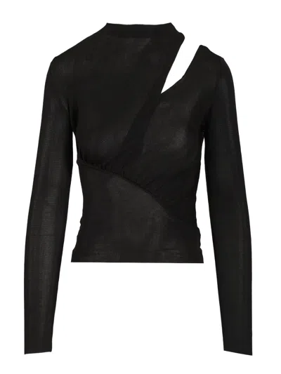 SELF-PORTRAIT VISCOSE KNIT TOP TOPS BLACK