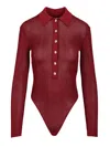 Self-portrait Self Portrait Women Burgundy Viscose Knit Long-sleeved Bodysuit In Burgundy