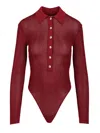 Self-portrait Self Portrait Women Burgundy Viscose Knit Long-sleeved Bodysuit In Burgundy