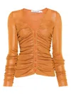 Self-portrait V-neck Gathered Top In Brown