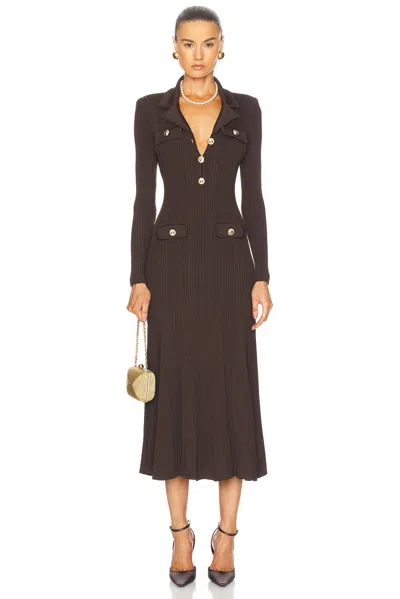Self-portrait Self Portrait Women's Midi Ribbed Viscose Dress With In Brown