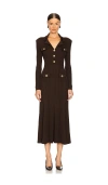 Self-portrait Midi Ribbed Viscose Dress With In Brown