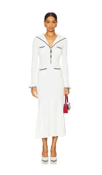 Self-portrait Striped Ribbed-knit Midi Dress In White