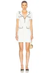 Self-portrait White Mini Dress With Notched Collar And Contrasting Trim In Viscose Blend Stretch Woman In White