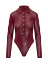 Self-portrait Self Portrait Women Burgundy Viscose Knit Long-sleeved Bodysuit In Burgundy