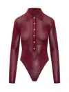Self-portrait Self Portrait Women Burgundy Viscose Knit Long-sleeved Bodysuit In Burgundy