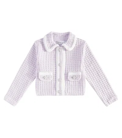 Self-portrait Kids' Waffle-knit Cardigan In Purple