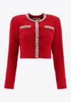 Self-portrait Short Cardigan With Crystals In Red