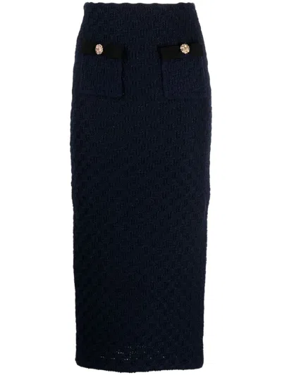 Self-portrait Self Portrait Waffle-knit Mid Skirt In Black