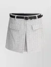 Self-portrait Waist Belted Pleat Pockets Textured Fabric