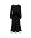 Self-portrait Waist Panel Split Sleeve Windowpane Check Midi Dress In Black Polyester In Black