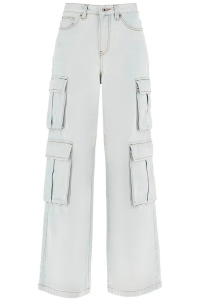Self-portrait Washed Denim Cargo Jeans In In Multi