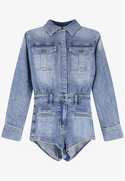 SELF-PORTRAIT WASHED DENIM PLAYSUIT
