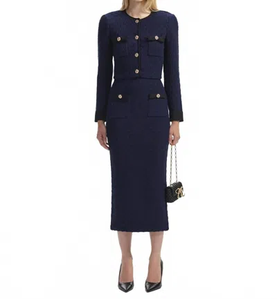 Self-portrait Weave Knit Midi Skirt In Navy In Blue