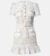 Self-portrait White Mini Dress With Jewel Buttons With Crystals And All-over Floral Lace Embroidery In Tehc Fabric In White
