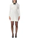 Self-portrait White Lace Knit Mini Dress With Removable Bow In White