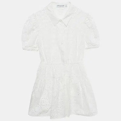 Pre-owned Self-portrait White Broderie Anglaise Cotton Mini Dress M