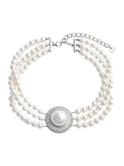 Self-portrait White Choker With Crystal And Fau-pearl Embellishments In Brass Woman
