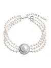 Self-portrait White Choker With Crystal And Fau-pearl Embellishments In Brass Woman In Metallic