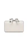 Self-portrait White Clutch With Pearls Embellishment And Bow Detail In Tech Fabric Woman In White