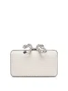 Self-portrait White Clutch With Pearls Embellishment And Bow Detail In Tech Fabric Woman