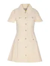 Self-portrait Structured Beige Dress With Classic Collar And Flap Pockets
