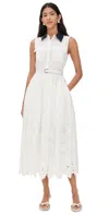 Self-portrait White Contrast Collar Broderie Midi Dress White In White