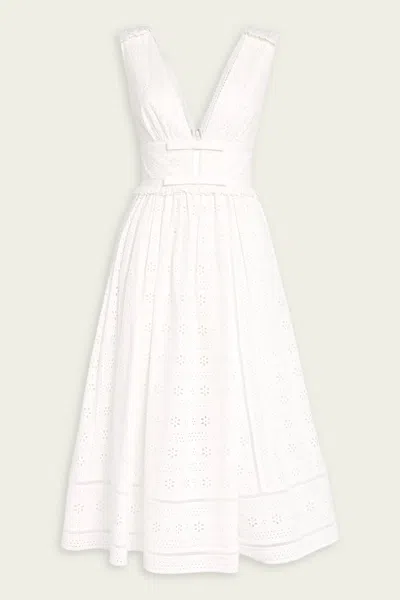SELF-PORTRAIT WHITE COTTON BRODERIE MIDI DRESS