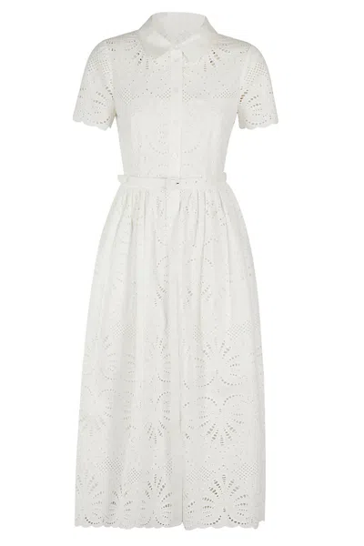 Self-portrait White Cotton Embriodery Midi Dress