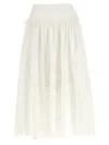 Self-portrait White Midi Skirt With Side Gathered Details And All-over Embroidery In Cotton Woman In White