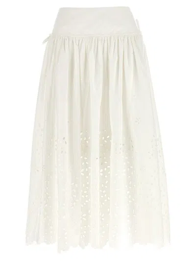 SELF-PORTRAIT SELF-PORTRAIT 'WHITE COTTON EMBROIDERED MIDI' SKIRT