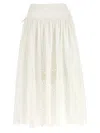 Self-portrait White Midi Skirt With Side Gathered Details And All-over Embroidery In Cotton Woman In White
