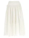 Self-portrait White Midi Skirt With Side Gathered Details And All-over Embroidery In Cotton Woman