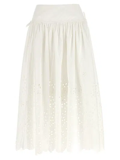 SELF-PORTRAIT SELF-PORTRAIT 'WHITE COTTON EMBROIDERED MIDI' SKIRT