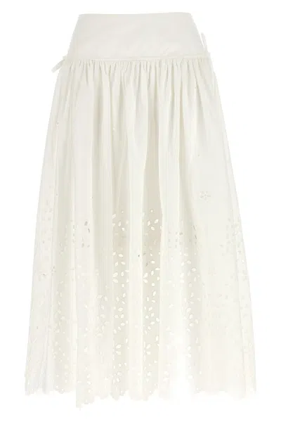 SELF-PORTRAIT SELF PORTRAIT 'WHITE COTTON EMBROIDERED MIDI' SKIRT