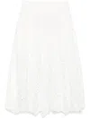 Self-portrait White Midi Skirt With Side Gathered Details And All-over Embroidery In Cotton Woman In White