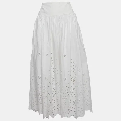 Pre-owned Self-portrait White Cotton Embroidered Midi Skirt S