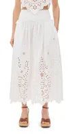 Self-portrait White Midi Skirt With Side Gathered Details And All-over Embroidery In Cotton Woman In White
