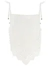Self-portrait White Top With Asymmetric Hem And All-over Embroidery In Cotton Woman